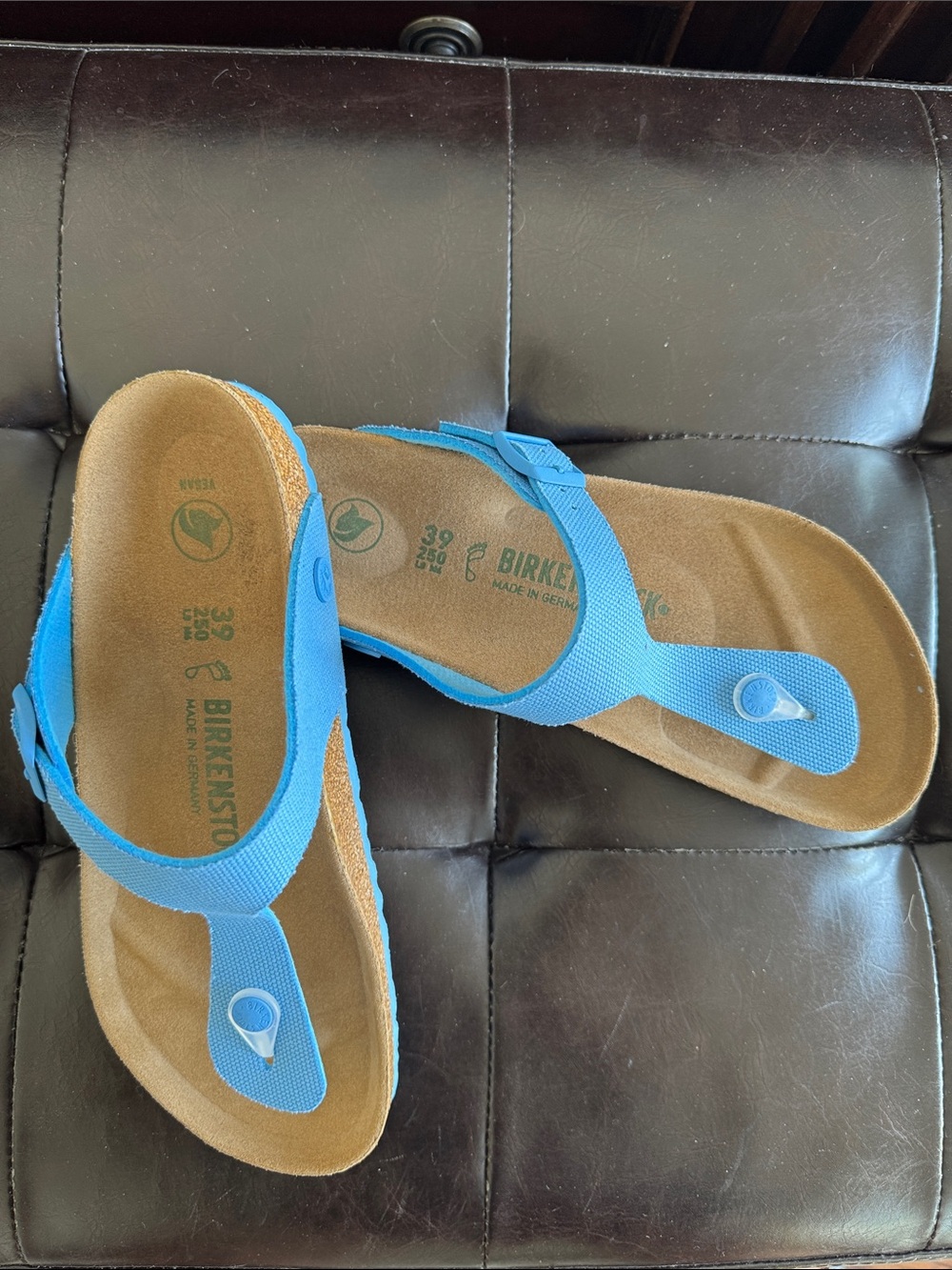 Birkenstock Blue Suede Footbed Thong Sandals